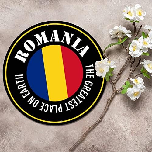 Okrugli metalni znak Rumunjska Država Zastava Najveće mesto na Zemlji Vintage Weveat potpisao do kućne