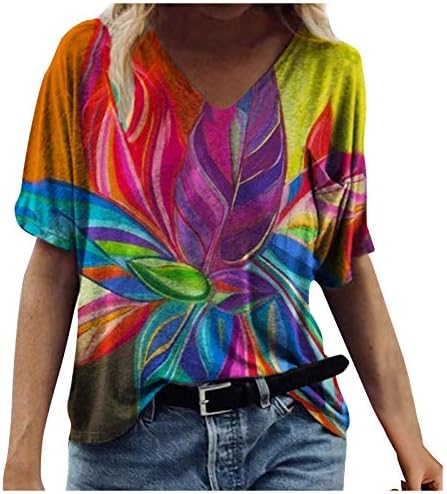 lcziwo ženske bluze ljetni trendi Casual grafički Print kratki rukav V izrez labave majice tunike