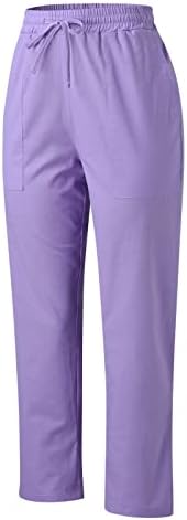 Pamučne lanene pantalone za žene Ležerne letnje pantalone sa džepovima vrećaste čvrste elastične udobne pantalone