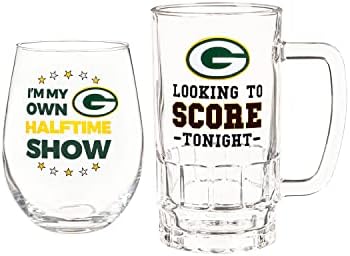 Team Sports America NFL Green Bay Packers, Stemless 17 Oz vino Glass & pivo šolja 16 Oz Poklon Set