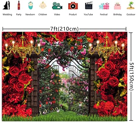 2023 Spring Red Flower Garden Backdrop 7x5ft Majčin dan Retro Rose Wall fotografija pozadina vjenčanje