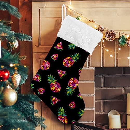 Božićne čarape Geometrijski ružičasti ananas crno bijeli plišani manžetni Mercerizirani baršun Porodični odmor