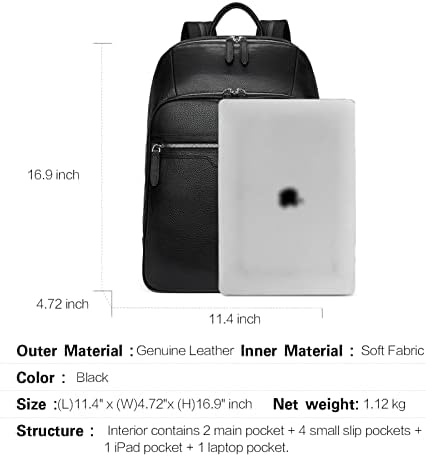 Bostanten Muškarci Kožni ruksak 15,6 inčni baksak za laptop Travel College torba crna