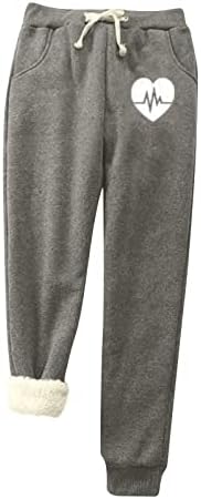 Ležerne dukseve za žene čvrste tople šerpe obložene hlače srca Ispis labavih fit joggers fleece