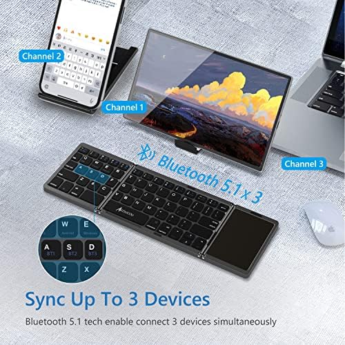 Acoucou sklopiva Bluetooth tastatura sa prenosivom bežičnom tastaturom na dodirnoj tabli, punjiva Ultra