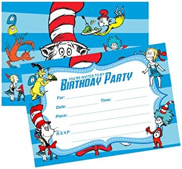 Ufligs 24pcs Dr Seuss Rođendani, Dr Seuss Party Invitacije Kat u šeširnom rođendanskom zabavu Dostavlja se ukras
