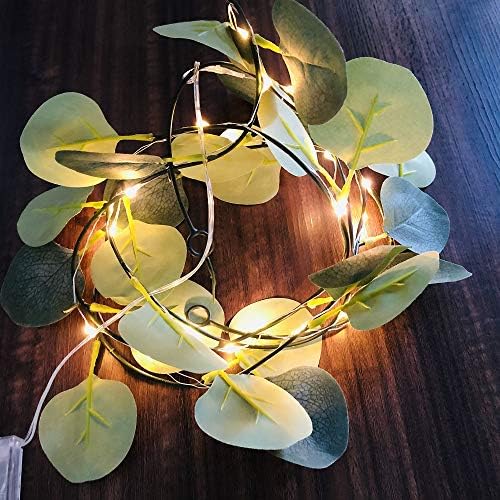 Umjetna svjetla za vijenac od listova eukaliptusa od ratana Vine Fairy Lights 6.6 ft 20 LED bakarna žica dekor