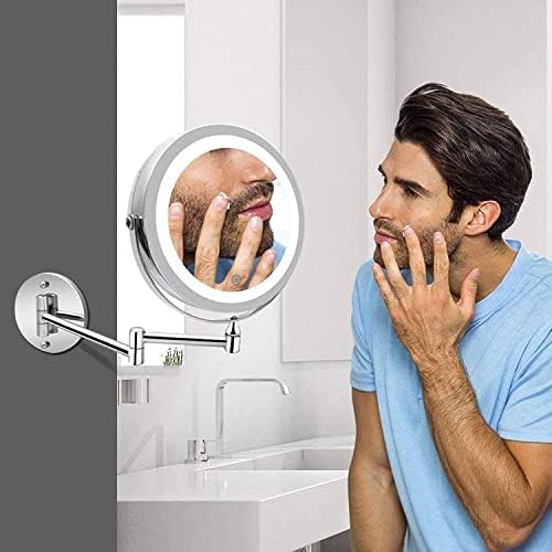BASICM 8 zidno ogledalo za šminkanje sa 5x uvećanjem, Osvijetljeno ogledalo za brijanje za kupatilo, dvostrano