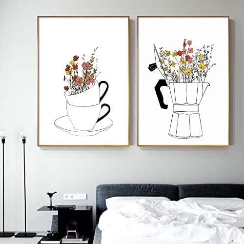 Coffee Canvas Wall Art za kuhinju crno-bijele slike kafa Lover Poster čaj šolja platno cvet kafa Art šolja za