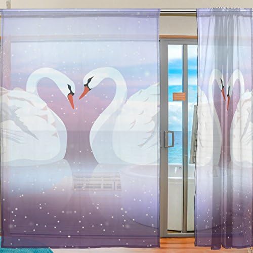 Cvjetni romantični par bijelih labudova Poluista čista zavjesa prozor Voile Drapes Ploče - 55x84in za dnevnu