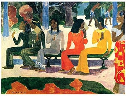 Alonline Art - Tržište Paul Gauguina | Crna uokvirena slika tiskana na pamučnom platnu, pričvršćenu