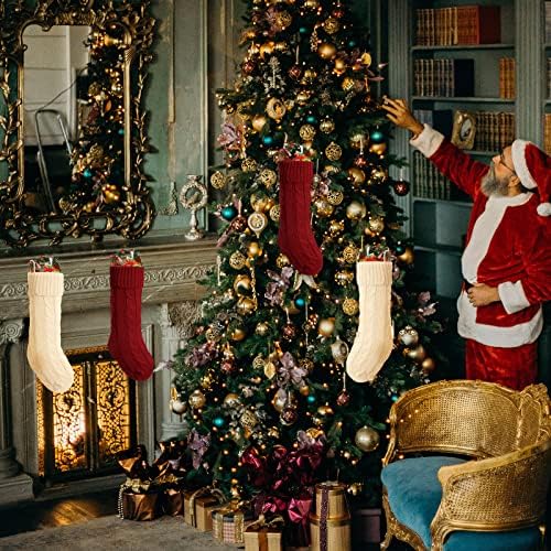 Luter 4pcs Velike božićne čarape, 18x5inch pletene božićne čarape Klasična bjelokosti bijela i burgundija