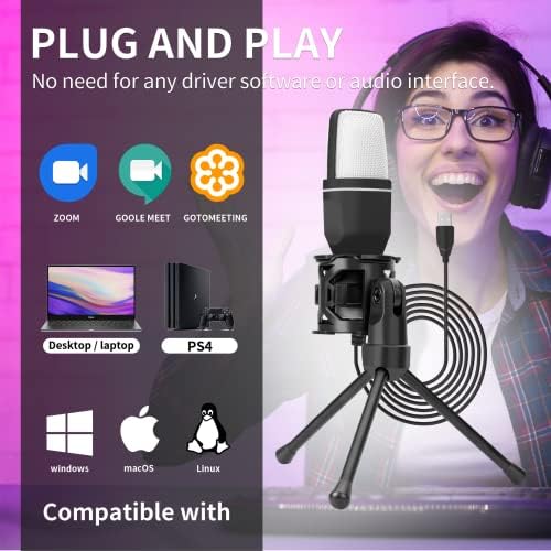 USB računarski mikrofon za desktop Plug and Play PC Gaming Mic, Podcast equipment Bundle RGB mikrofon, ugrađeni