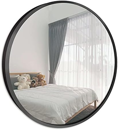 Okruglo zidno ogledalo u boji sa metalnim okvirom-klasično crno brušeno aluminijumsko uokvireno kružno viseće