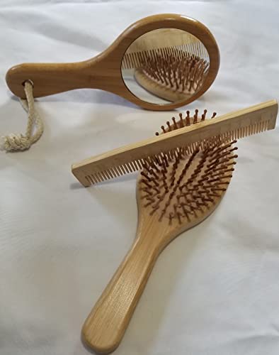 Drvena bambusova četka za kosu češalj set ogledala - bambusove čekinje koje se neće oštetiti-antistatička