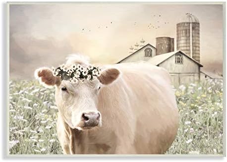 Stupell Industries Realistic Cow Floral Crown Tranquil Farm Field, Designed by Lori Deiter
