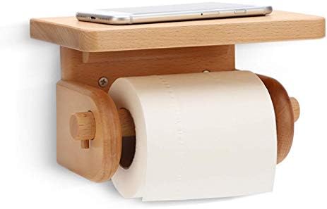 WHLMYH Držač za toaletni papir za toaletni papir, držač za toaletni papir s policom, držač rola na zid, polica za kupatila, 19x12x11,5 cm / prirodno drvo
