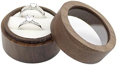 Okrugli drveni nakit prstenastim kutijama prozirni poklopac za prstenje za ruke za angažman kutija za