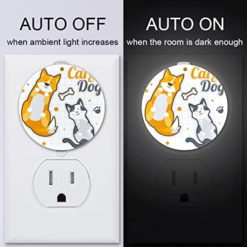 2 paketa Plug-in Nightlight LED Night Light mačke i psi spavaju smiješne naljepnice sa senzorom