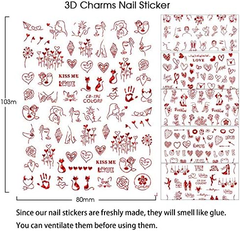 Cmaone Valentinovo Nail Art Decals 3d nail samoljepljive naljepnice Red Metal Heart Roses Love Design naljepnice
