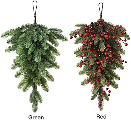 RNSUNH Umjetna božićna suza SWAG 27.6inch vrata Swag Božićni vijenac sa crvenim bobica Pine konusi