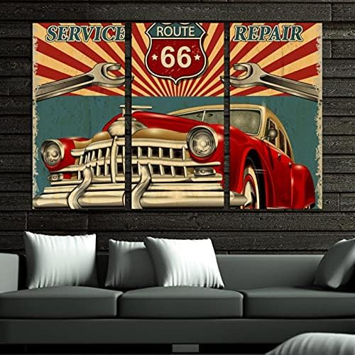Zidna umjetnost za dnevni boravak, Vintage Retro garažni automobil uramljen dekorativni Set uljanih