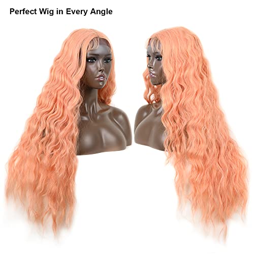 KRY Pink perike za žene čipka prednja perika 32 inča duga talasna perika otporna na toplotu Sintetička kosa perika