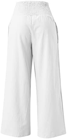 Žene Ležerne prilike posteljine ravne hlače za noge Visoke strukske hlače na plaži za izradu relapirani fit dukseci sa džepovima