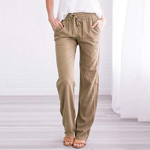 Ženske pamučne posteljine hlače Ljetne casual elastične hlače u boji velike struke ravne noge udobne