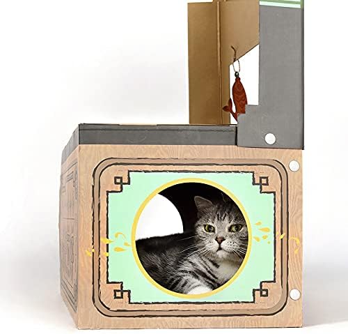 SMILE PAWS kartonska kućica za mačke sa Grebalicom, stan za mačke, krevet, igračke, kuća za grebanje