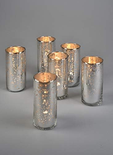 Sereni prostori Živi set od 6 starinskih srebrnih cilindričnih vaza, vintage stil ručno rađene žive staklene