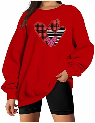 Jjhaevdy Žene Vole duksere srca Sretna majica za Valentinovo Grafički pulover Valentine