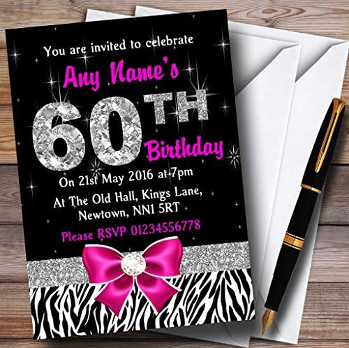 Pink Diamond i Zebra Print 60. rođendana Personalizirani pozivnici