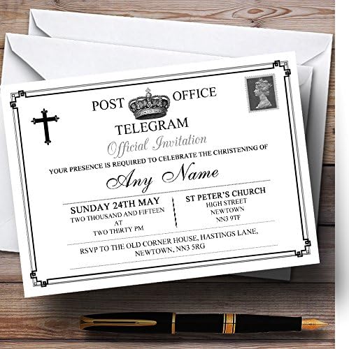 Vintage telegram elegantni bijeli krstići party personalizirani pozivnici