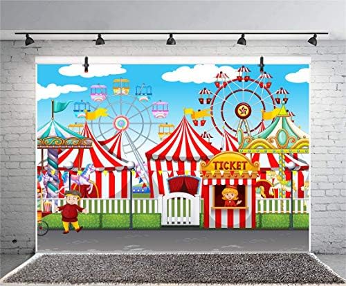 Yeele 15x10ft sajmište Photo Backdrop Cartoon Circus Carnival Playground Carousel Ferris Wheel