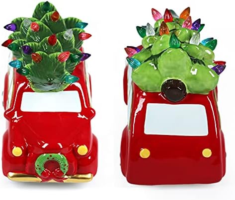 Sunnyglade keramičko božićno drvce i vintage Car Božićni ukras ukras nostalgično osvijetljeno