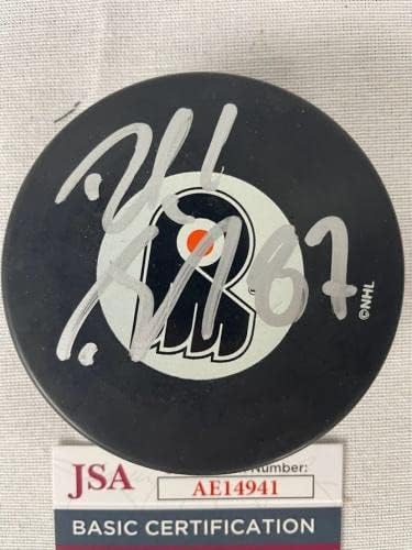 Donald Brashear potpisao autograme Philadelphia Flyers Hockey Puck JSA AE14941-autograme NHL Paks