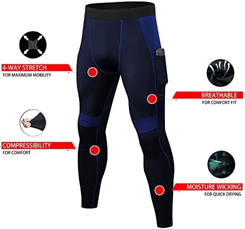 LANBAOSI MENS kompresijske hlače s džepovima vježbanje gamaše trčanja hladno suhi atletski