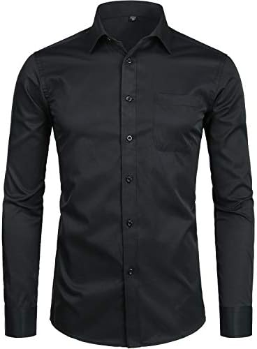 ZEROYAA Muška duga rukav Dress Shirt Solid Slim Fit Casual Business Formal button up Shirts With Pocket