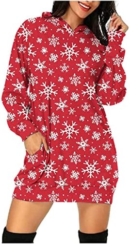 Mini haljine za ženske Hoodies haljine za povratak kući Božić štampane duge rukave o-izrez labave Casual