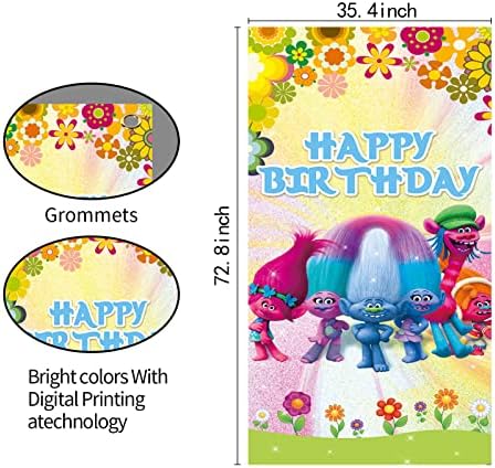 Trolls Poppy Theme Decrens Happy Rođendan Party Banner 72.8x35.4in Cartoon Colorful Cvjetni