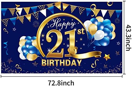 Sretni ukrasi za rođendan 21. za dječaka, plavo zlato 21 rođendan Backdrop-ov materijal za zabavu,