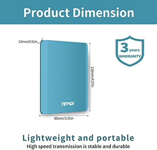 TEYADI 320GB Ultra Slim prenosivi eksterni čvrsti disk USB 3.0 za PC, Laptop, Mac, PS4, Xbox One-Sky Blue