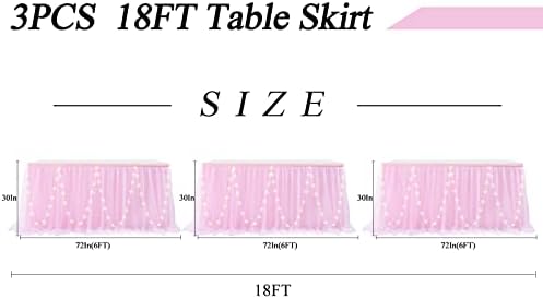 3 Pakovanje Netbros Tutu tablice ukras sa svjetlima - ružičaste stolne suknje za pravokutničke tablice 6f t