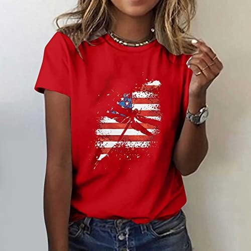 Žene 4. jula vrhovi američke zastave Dragonfly Print TEE majice 2023 Summer Patriots Neovisnosni košulji Bluza