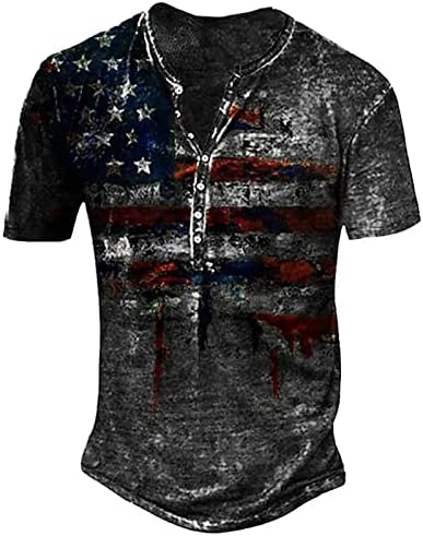 Wenkomg1 Muška Henley majica, oprana američka zastava zvijezda i pruge Retro stil Streetwear kratki