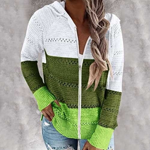 Dukserice za žene u boji blok prugaste duge rukave sa vezicama džemper jakna izdubite pletene pulover tanke