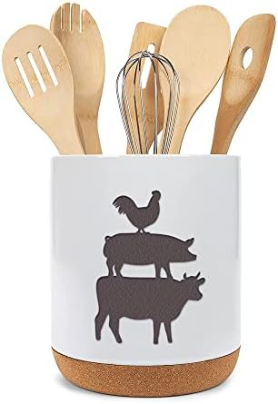 Elanze Designs Cow Pig Chicken Crni X - Veliki Držač Kuhinjskog Posuđa Od Plute