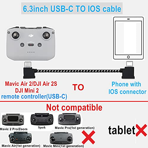 Hanatora 6,3 inčni USB C to iOS kabel za daljinski upravljač za DJI Mavic 3, Mini 2, Air 2S, Mavic Air 2,