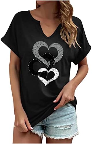 Djevojke Srce Love Graphic bluza 2023 Pamuk kratkih rukava Vneck Casual Rhinestone bluza majica za